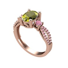 Peridot ve pembe kuvars 18 ayar rose altın yüzük