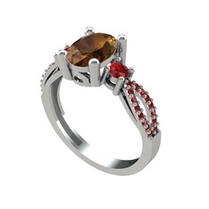 Freja Yüzük - Dumanlı kuvars ve garnet 8 ayar beyaz altın yüzük #1bjj6se