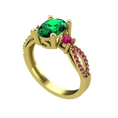Freja Yüzük - Yeşil kuvars ve rodolit garnet 8 ayar altın yüzük #1c3tnyx