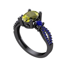 Peridot ve lab safir 925 ayar siyah rodyum kaplama gümüş yüzük