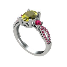 Peridot ve rodolit garnet 925 ayar gümüş yüzük