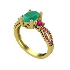 Freja Yüzük - Kök zümrüt ve rodolit garnet 14 ayar altın yüzük #1d2don4