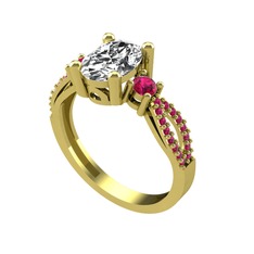 Beyaz zirkon ve rodolit garnet 14 ayar altın yüzük