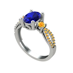 Freja Yüzük - Lab safir ve sitrin 8 ayar beyaz altın yüzük #1df30p6