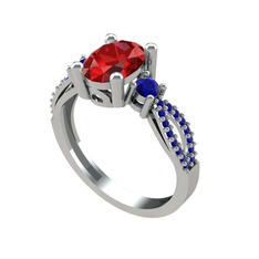 Garnet ve lab safir 14 ayar beyaz altın yüzük