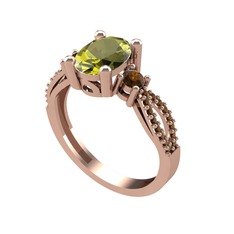 Peridot ve dumanlı kuvars 14 ayar rose altın yüzük