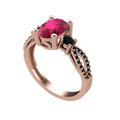 Freja Yüzük - Rodolit garnet ve siyah zirkon 18 ayar rose altın yüzük #1egib56