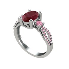 Freja Yüzük - Kök yakut ve pembe kuvars 18 ayar beyaz altın yüzük #1emdb2t