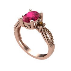 Rodolit garnet ve dumanlı kuvars 14 ayar rose altın yüzük