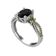 Siyah zirkon ve peridot 925 ayar gümüş yüzük
