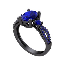 Freja Yüzük - Lab safir 925 ayar siyah rodyum kaplama gümüş yüzük #1hdchkv