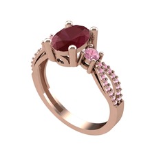 Kök yakut ve pembe kuvars 18 ayar rose altın yüzük