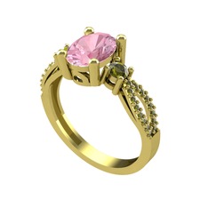 Pembe kuvars ve peridot 14 ayar altın yüzük