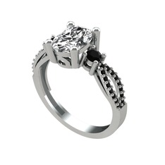 Swarovski ve siyah zirkon 18 ayar beyaz altın yüzük