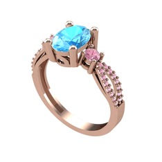 Akuamarin ve pembe kuvars 18 ayar rose altın yüzük