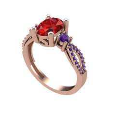 Garnet ve ametist 14 ayar rose altın yüzük