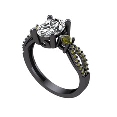 Freja Yüzük - Swarovski ve peridot 925 ayar siyah rodyum kaplama gümüş yüzük #1jm61xo