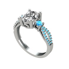 Freja Yüzük - Beyaz zirkon ve akuamarin 8 ayar beyaz altın yüzük #1jzbyij