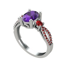 Freja Yüzük - Ametist ve garnet 8 ayar beyaz altın yüzük #1kp2ru1