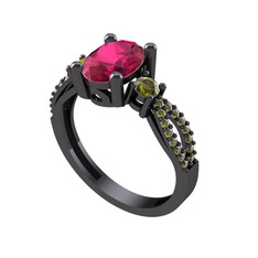 Freja Yüzük - Rodolit garnet ve peridot 925 ayar siyah rodyum kaplama gümüş yüzük #1kqej33