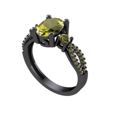 Peridot 925 ayar siyah rodyum kaplama gümüş yüzük