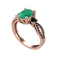 Freja Yüzük - Kök zümrüt ve siyah zirkon 18 ayar rose altın yüzük #1m73cfb