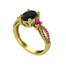 Siyah zirkon ve rodolit garnet 14 ayar altın yüzük