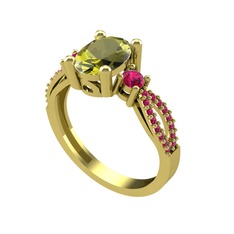 Peridot ve rodolit garnet 14 ayar altın yüzük