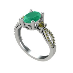 Freja Yüzük - Kök zümrüt ve peridot 14 ayar beyaz altın yüzük #1nkb20f