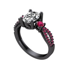 Freja Yüzük - Swarovski ve rodolit garnet 925 ayar siyah rodyum kaplama gümüş yüzük #1o80t2t