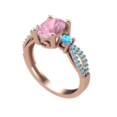 Freja Yüzük - Pembe kuvars ve akuamarin 925 ayar rose altın kaplama gümüş yüzük #1ob6018