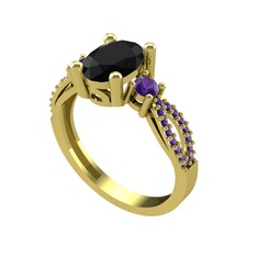 Freja Yüzük - Siyah zirkon ve ametist 925 ayar altın kaplama gümüş yüzük #1ovh4sa