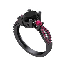 Siyah zirkon ve rodolit garnet 925 ayar siyah rodyum kaplama gümüş yüzük