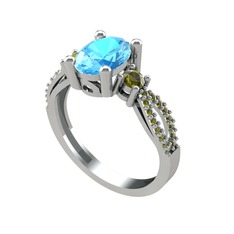 Akuamarin ve peridot 925 ayar gümüş yüzük