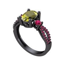 Peridot ve rodolit garnet 925 ayar siyah rodyum kaplama gümüş yüzük