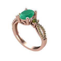 Freja Yüzük - Kök zümrüt ve peridot 14 ayar rose altın yüzük #1q7dyto