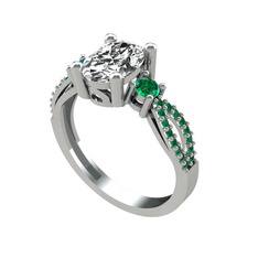 Beyaz zirkon ve yeşil kuvars 14 ayar beyaz altın yüzük