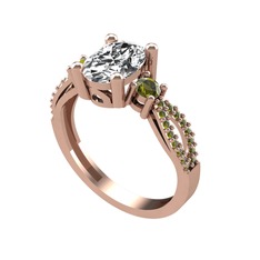 Beyaz zirkon ve peridot 14 ayar rose altın yüzük
