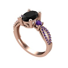Freja Yüzük - Siyah zirkon ve ametist 18 ayar rose altın yüzük #1r0tqgb
