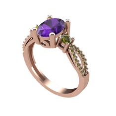 Freja Yüzük - Ametist ve peridot 14 ayar rose altın yüzük #1s2exvc