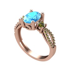 Akuamarin ve peridot 14 ayar rose altın yüzük