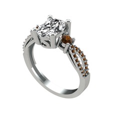 Freja Yüzük - Beyaz zirkon ve dumanlı kuvars 14 ayar beyaz altın yüzük #1scz39f