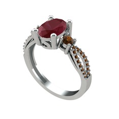 Freja Yüzük - Kök yakut ve dumanlı kuvars 925 ayar gümüş yüzük #1t0396z