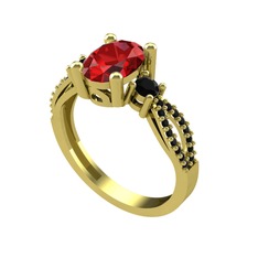 Freja Yüzük - Garnet ve siyah zirkon 925 ayar altın kaplama gümüş yüzük #1t34f64