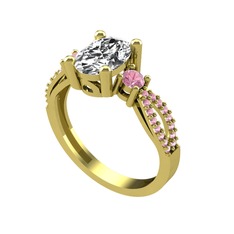 Swarovski ve pembe kuvars 8 ayar altın yüzük