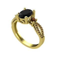 Freja Yüzük - Siyah zirkon ve dumanlı kuvars 14 ayar altın yüzük #1urhayz