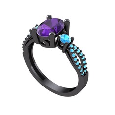 Freja Yüzük - Ametist ve akuamarin 925 ayar siyah rodyum kaplama gümüş yüzük #1w08wcx