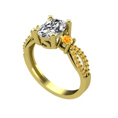 Freja Yüzük - Beyaz zirkon ve sitrin 14 ayar altın yüzük #1wczjia