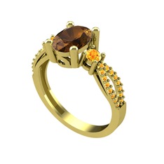 Freja Yüzük - Dumanlı kuvars ve sitrin 14 ayar altın yüzük #1wrjpun