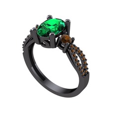 Yeşil kuvars ve dumanlı kuvars 925 ayar siyah rodyum kaplama gümüş yüzük